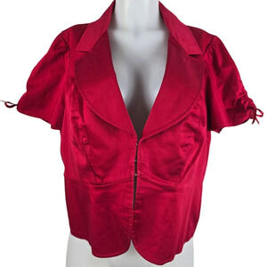 Torrid Red Blazer Ruched Sleeve Short Sleeve Hook Loop Closure 2 - 2X